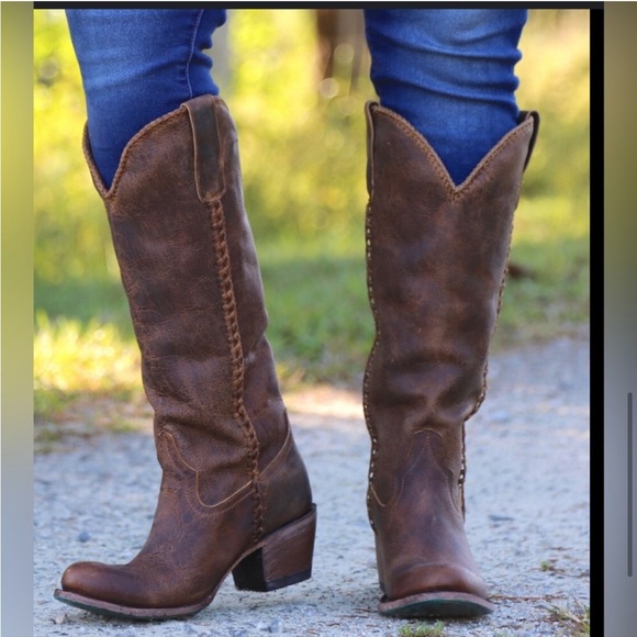 Lane‎ Plain Jane cognac western whipstitch cowgirl cowboy knee hi Boots size 9.5 - Picture 9 of 16